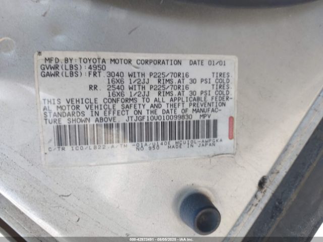 2001 LEXUS RX 300 JTJGF10U010099830 Photo 8