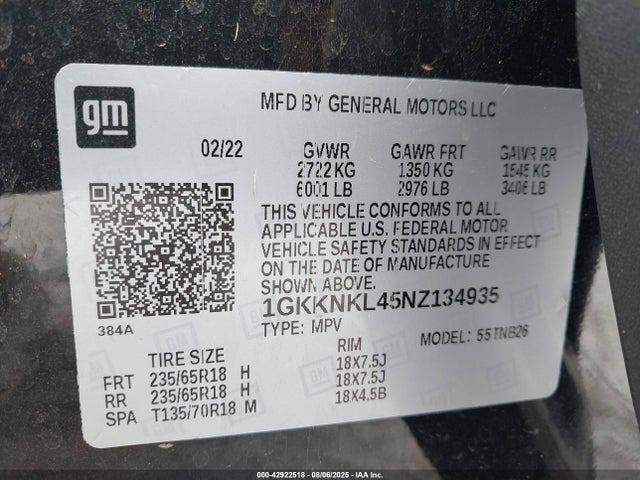 1GKKNKL45NZ134935 GMC lsy