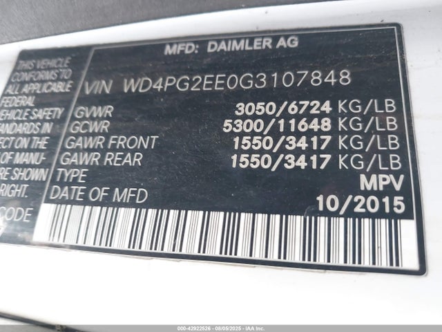 Mercedes-Benz 2016 2016 WD4PG2EE0G3107848 Image 9