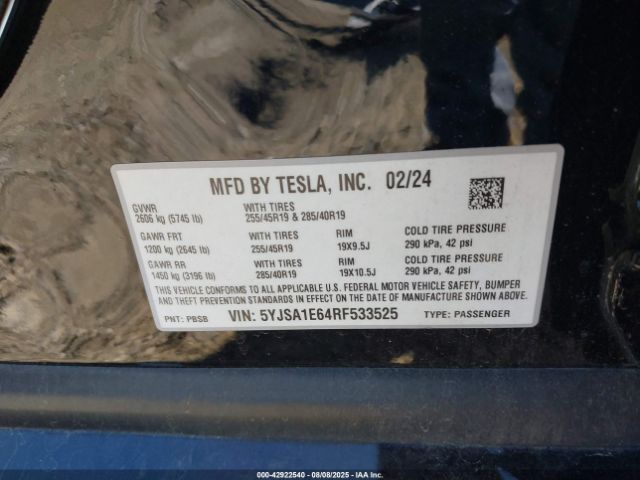 2024 TESLA MODEL S 5YJSA1E64RF533525 Photo 8