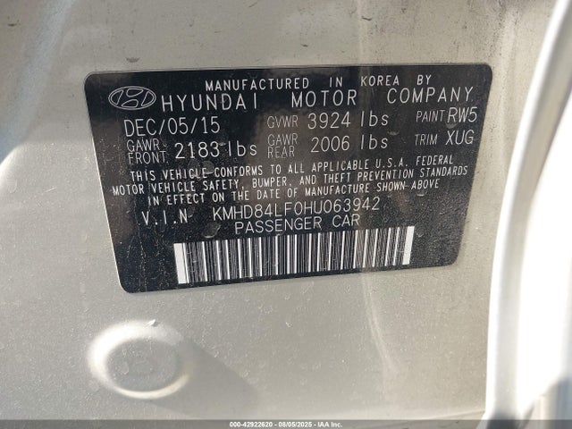 KMHD84LF0HU063942 Hyundai 2017