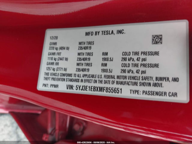 2021 TESLA MODEL 3 5YJ3E1EBXMF855651 Photo 8