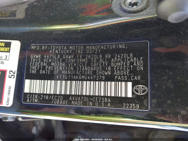 4T1G11AK6MU447279 Toyota a25a-fks