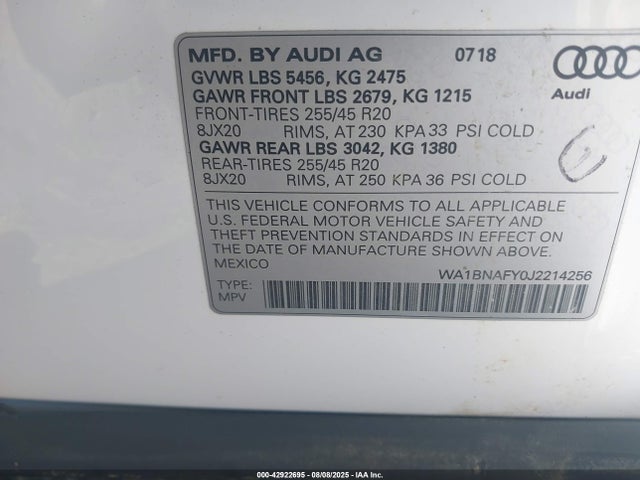 2018 AUDI Q5 WA1BNAFY0J2214256 Photo 8