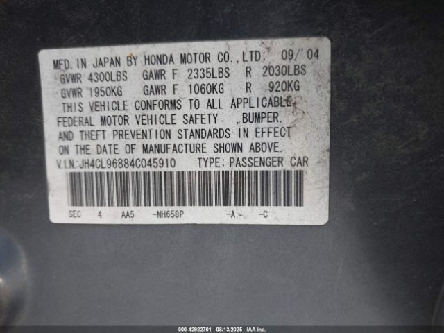 2004 ACURA TSX JH4CL96884C045910 Photo 8