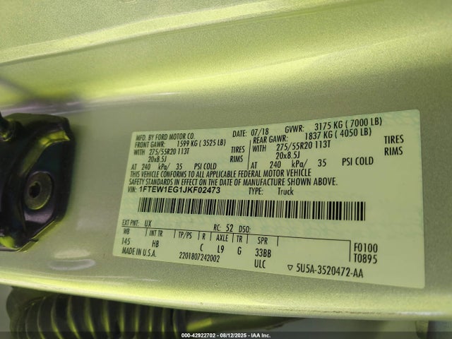 Ford 3.5l gtdi 2018 1FTEW1EG1JKF02473 Image 9
