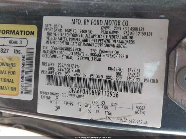 Ford 2017 2017 3FA6P0HD8HR113936 Image 9