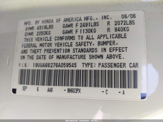 2006 ACURA TL 19UUA66276A059545 Photo 8
