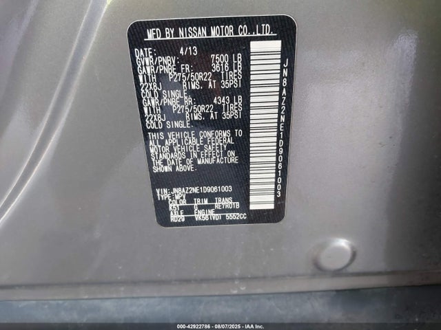 Продажа на аукционе авто 2013 Infiniti Qx56, vin: JN8AZ2NE1D9061003, номер лота: 42922786