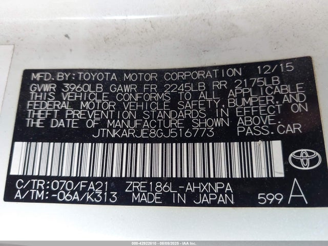 JTNKARJE8GJ516773 Scion 2zr-fae