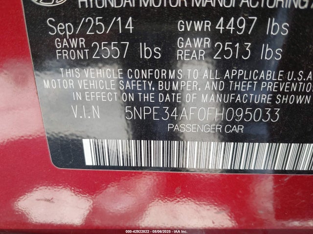 5NPE34AF0FH095033 Hyundai dohc gdi theta-ii