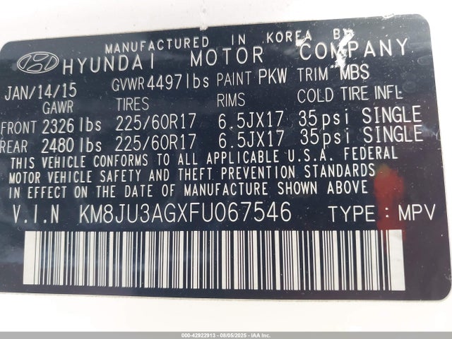 KM8JU3AGXFU067546 Hyundai dohc gdi theta ii