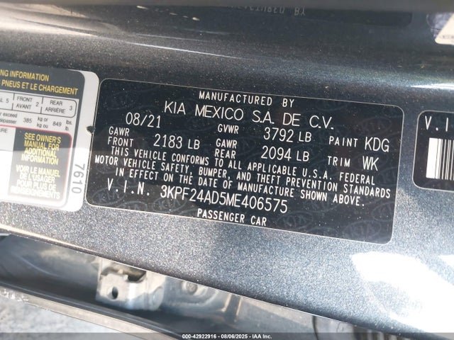 3KPF24AD5ME406575 KIA mpi nu