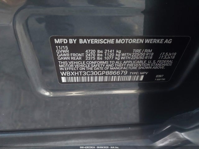 BMW X1 2016 WBXHT3C30GP886679 Image 9