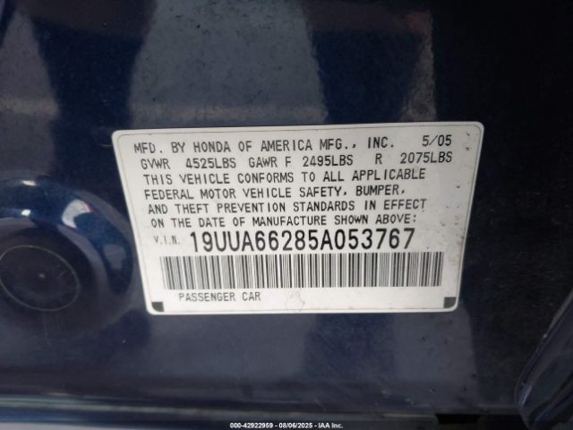 2005 ACURA TL 19UUA66285A053767 Photo 8