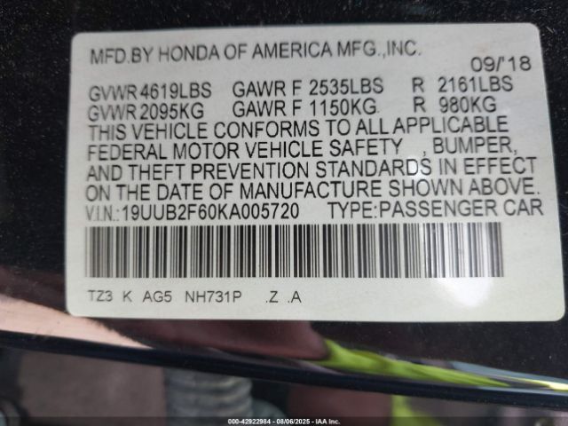 2019 ACURA TLX 19UUB2F60KA005720 Photo 8