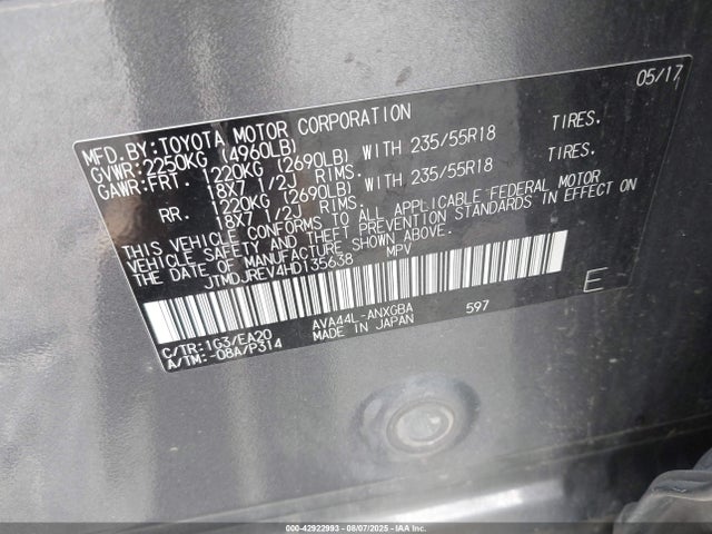 Toyota 2ar-fxe, 2jm+2fm 2017 JTMDJREV4HD135638 Image 9