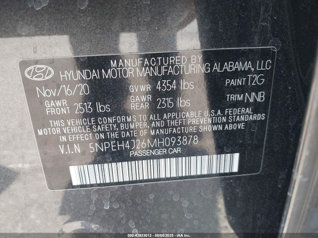 5NPEH4J26MH093878 Hyundai t-gdi gamma ii