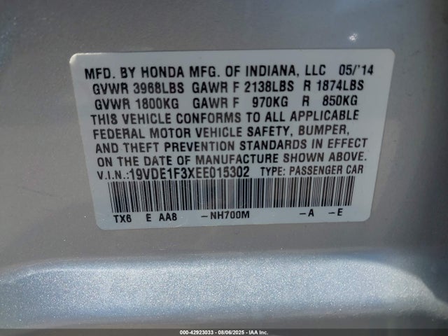 Acura r20a5 2014 19VDE1F3XEE015302 Image 9