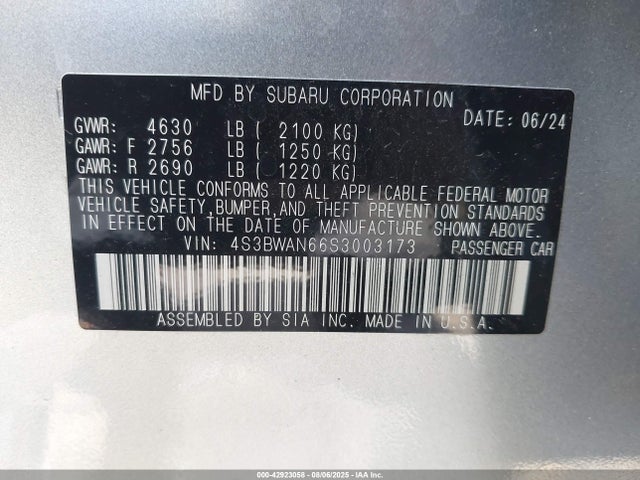 Subaru na, u5 2025 4S3BWAN66S3003173 Image 9