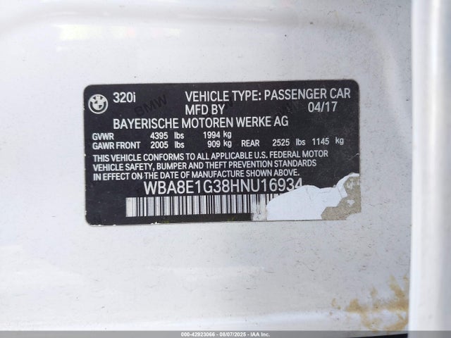 WBA8E1G38HNU16934 BMW 2017