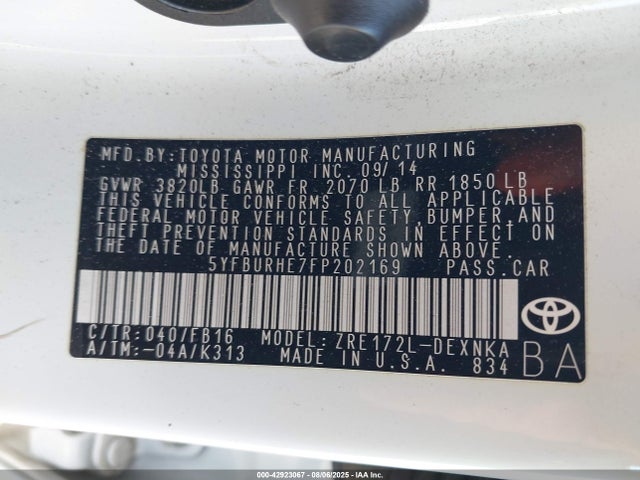 Toyota 2zr-fe 2015 5YFBURHE7FP202169 Image 9