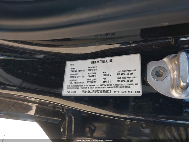 2019 TESLA MODEL 3 5YJ3E1EAXKF306178 Photo 8