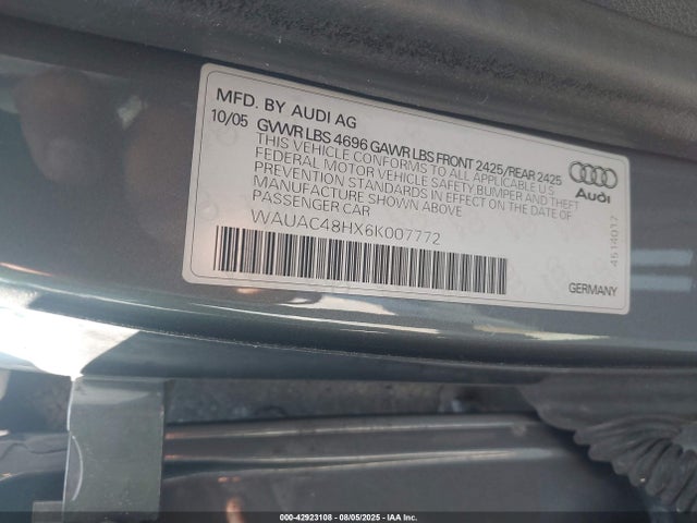 2006 AUDI A4 WAUAC48HX6K007772 Photo 8