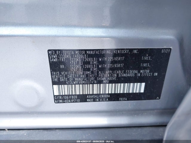 4T3LWRFV8MU027418 Toyota a25a-fxs, 3nm+4nm(ni)