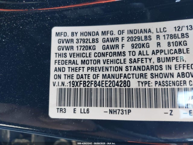 Honda r18z1 2014 19XFB2F84EE204280 Image 9