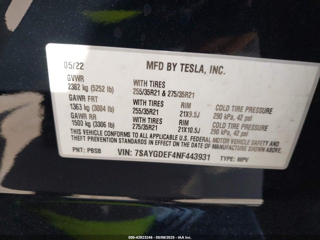 2022 TESLA MODEL Y 7SAYGDEF4NF443931 Photo 8