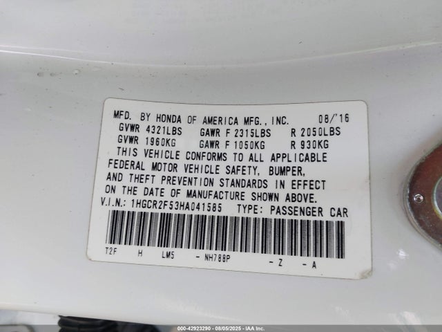 Honda Accord Sport 2017 1HGCR2F53HA041585 Image 9