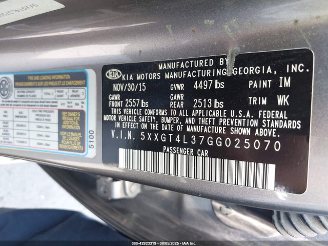5XXGT4L37GG025070 KIA t-gdi theta ii