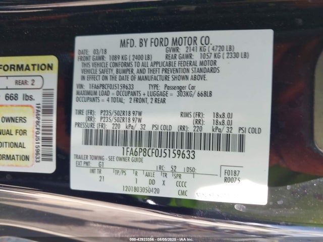 Ford 5.0l 4v premium fuel 2018 1FA6P8CF0J5159633 Image 9