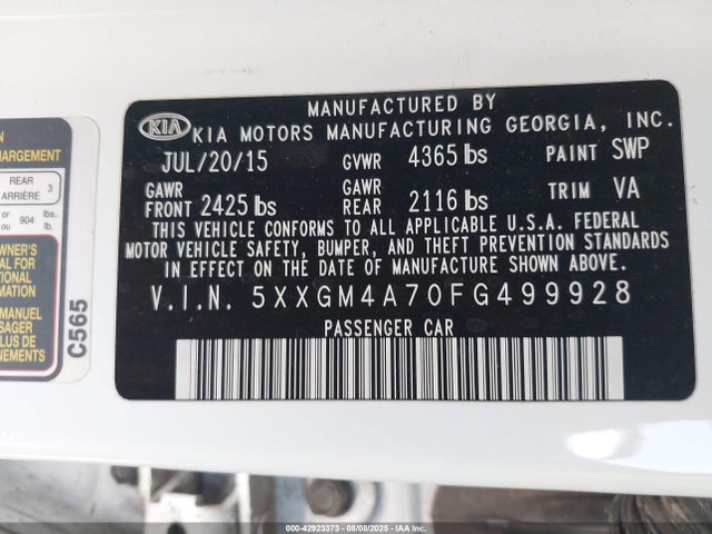 5XXGM4A70FG499928 KIA dohc gdi theta ii