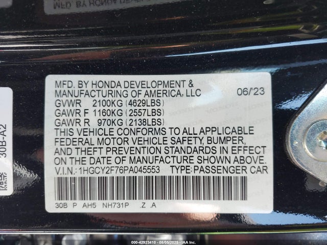1HGCY2F76PA045553 Honda lfc5