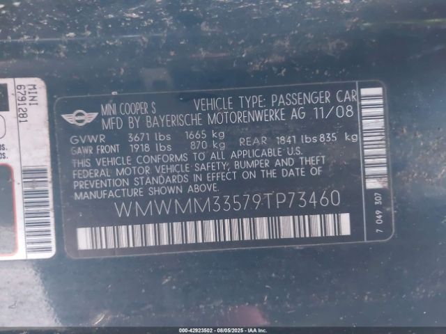 2009 MINI COOPER S CLUBMAN WMWMM33579TP73460 Photo 8