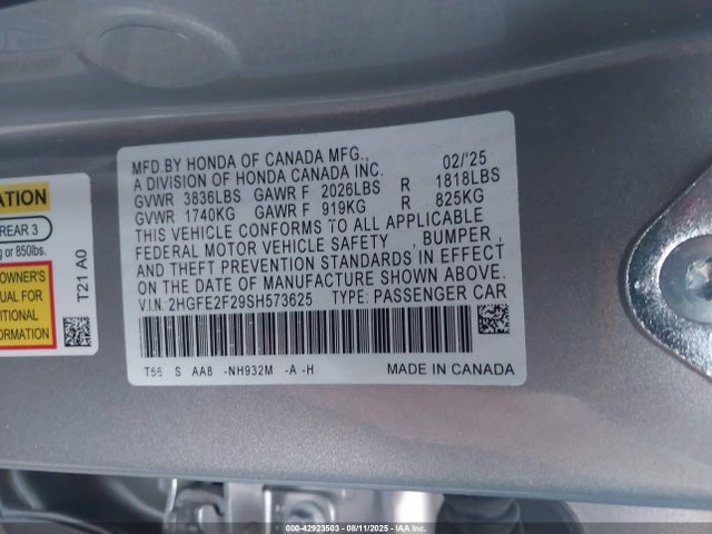 Honda k20c9 2025 2HGFE2F29SH573625 Image 9