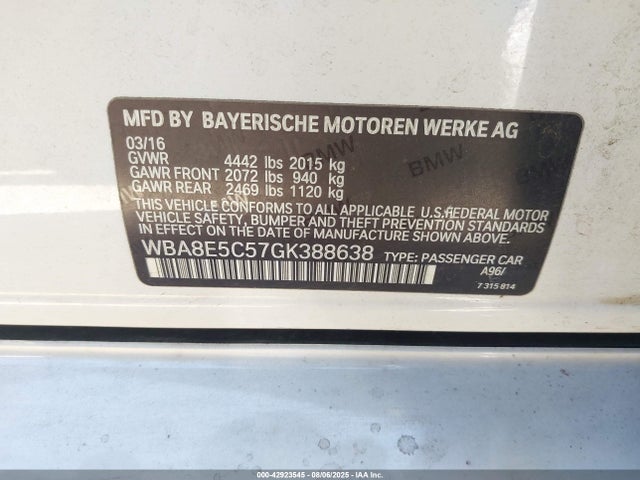 BMW 2016 2016 WBA8E5C57GK388638 Image 9