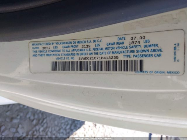 2001 VOLKSWAGEN NEW BEETLE 3VWDC21C71M413235 Photo 8