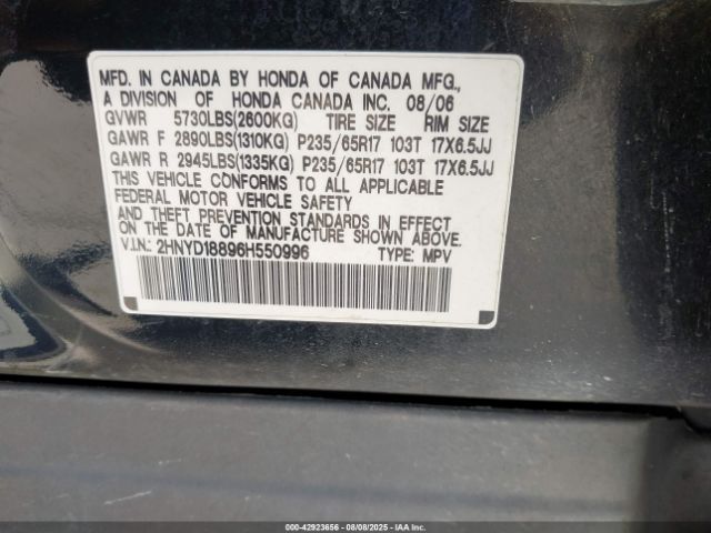 2006 ACURA MDX 2HNYD18896H550996 Photo 8
