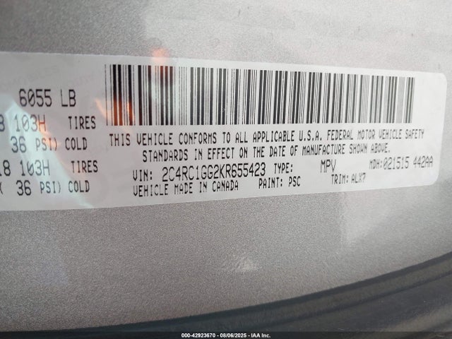 Chrysler 2019 2019 2C4RC1GG2KR655423 Image 9