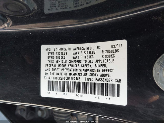 1HGCR2F00HA197586 Honda k24w1