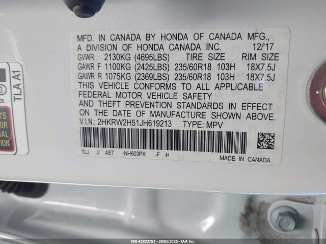 2HKRW2H51JH619213 Honda l15be