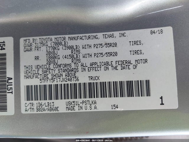 5TFFY5F17JX240736 Toyota 3ur-fe