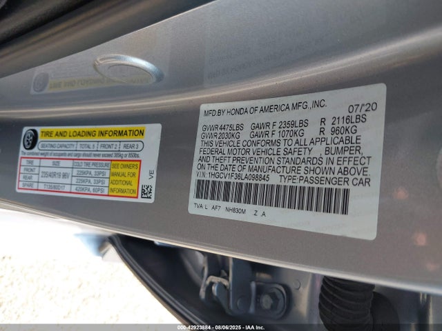1HGCV1F36LA098845 Honda l15be
