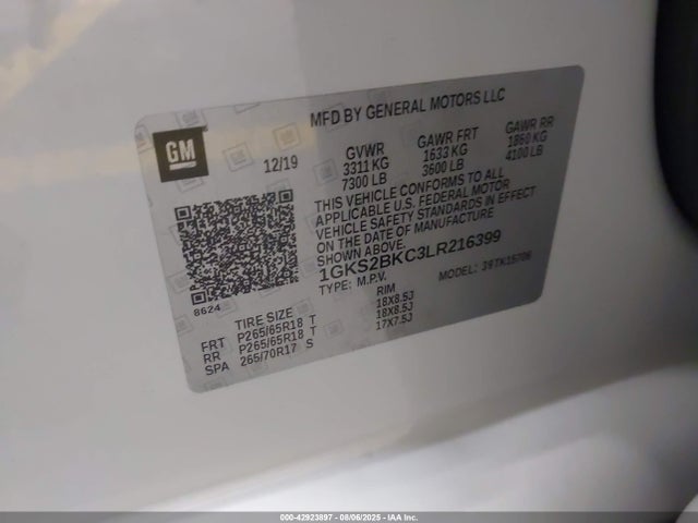 GMC l83 - spark ignited direct injection, variable valve timing, afm, e85 max, alum 2020 1GKS2BKC3LR216399 Image 9