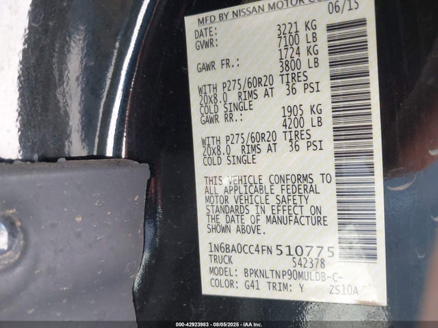 Nissan Titan 2015 1N6BA0CC4FN510775 Image 9