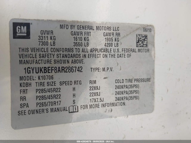 2010 CADILLAC ESCALADE 1GYUKBEF8AR286742 Photo 8