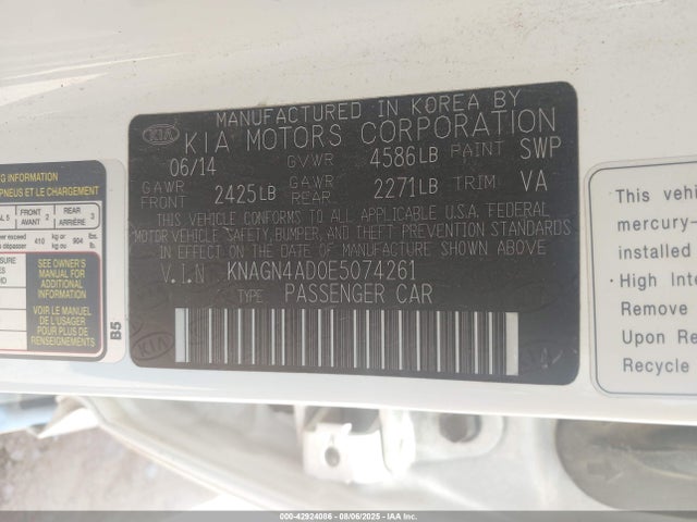 KIA dohc mpi theta ii 2014 KNAGN4AD0E5074261 Image 9